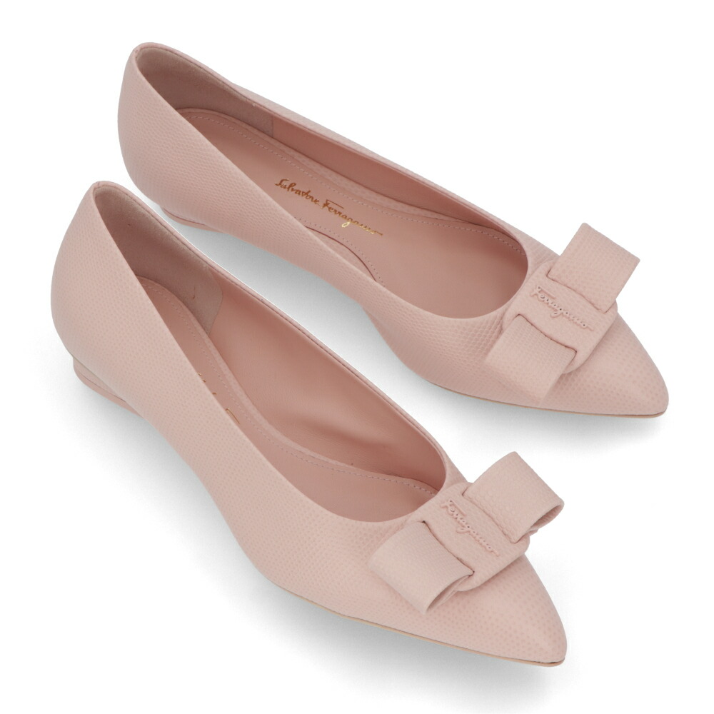 【新品】フェラガモ FERRAGAMO シューズ パンプス レディース ピンク ROSE カーフスキン ヴァラ リボン フラットシューズ バレエシューズ ヒールなし 753769