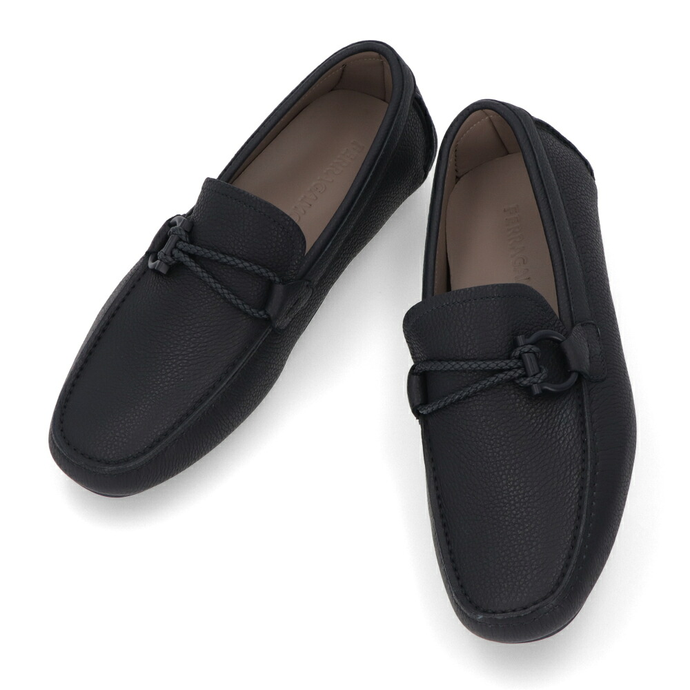 【新品】フェラガモ FERRAGAMO シューズ レザーシューズ メンズ ネイビー系 カーフ ラバー ガンチーニ ドライビングシューズ ローファー 732481｜LE CHIEN