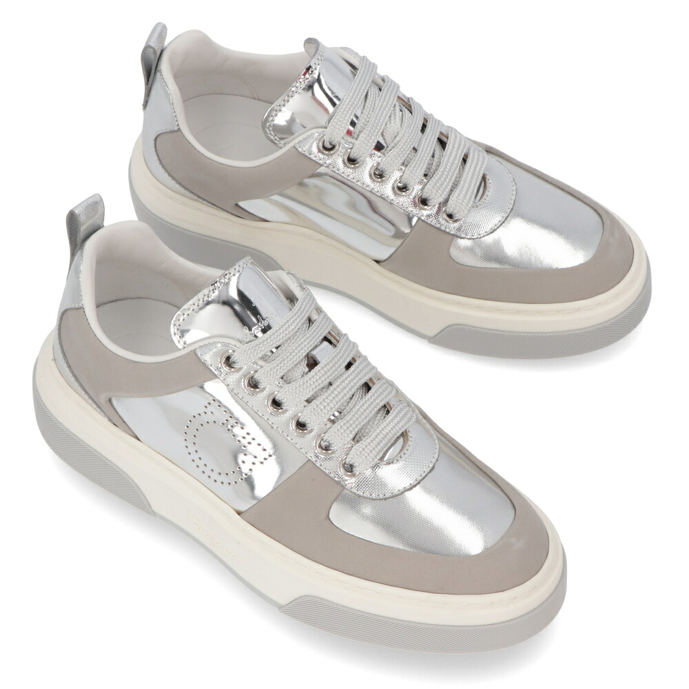 【新品】フェラガモ FERRAGAMO シューズ スニーカー レディース S CASSINA LOW シルバー レザー メタリック ガンチーニ 758142