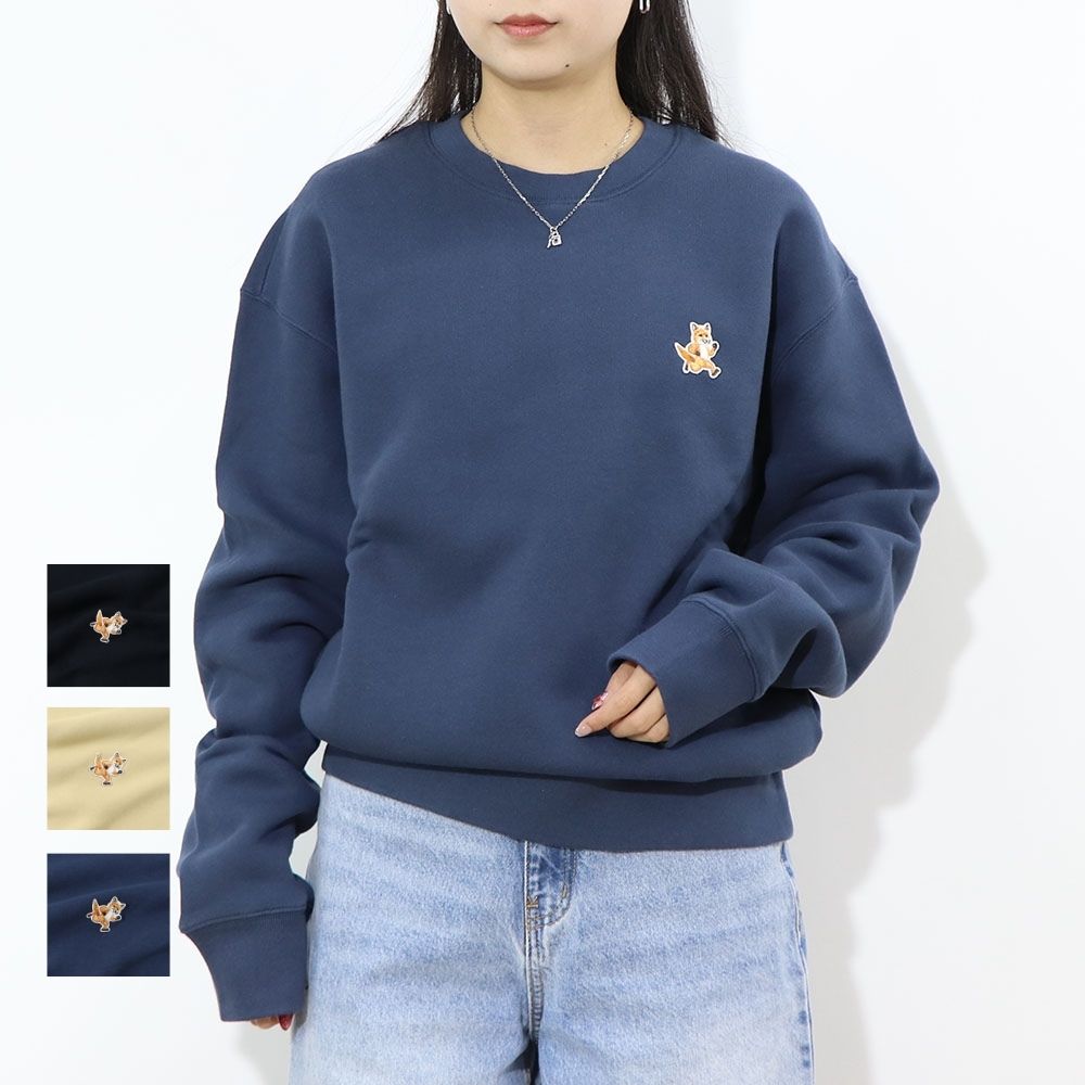 【新品】メゾン キツネ MAISON KITSUNE トップス スウェット・トレーナー メンズ SPEEDY FOX PATCH ブラック イエロー ネイビー スピーディーフォックスパッチ スエット 無地 ワンポイント 長袖 クルーネック MM00313KM0307