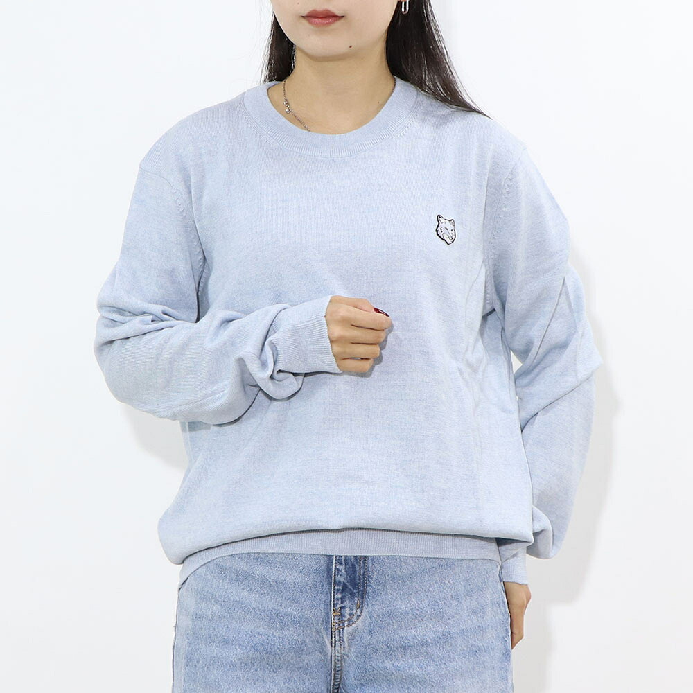 【新品】メゾン キツネ MAISON KITSUNE トップス ニット メンズ BOLD FOX PATCH ライトブルー フォックスパッチ 無地 ワンポイント 長袖 クルーネック MM00815KT1036