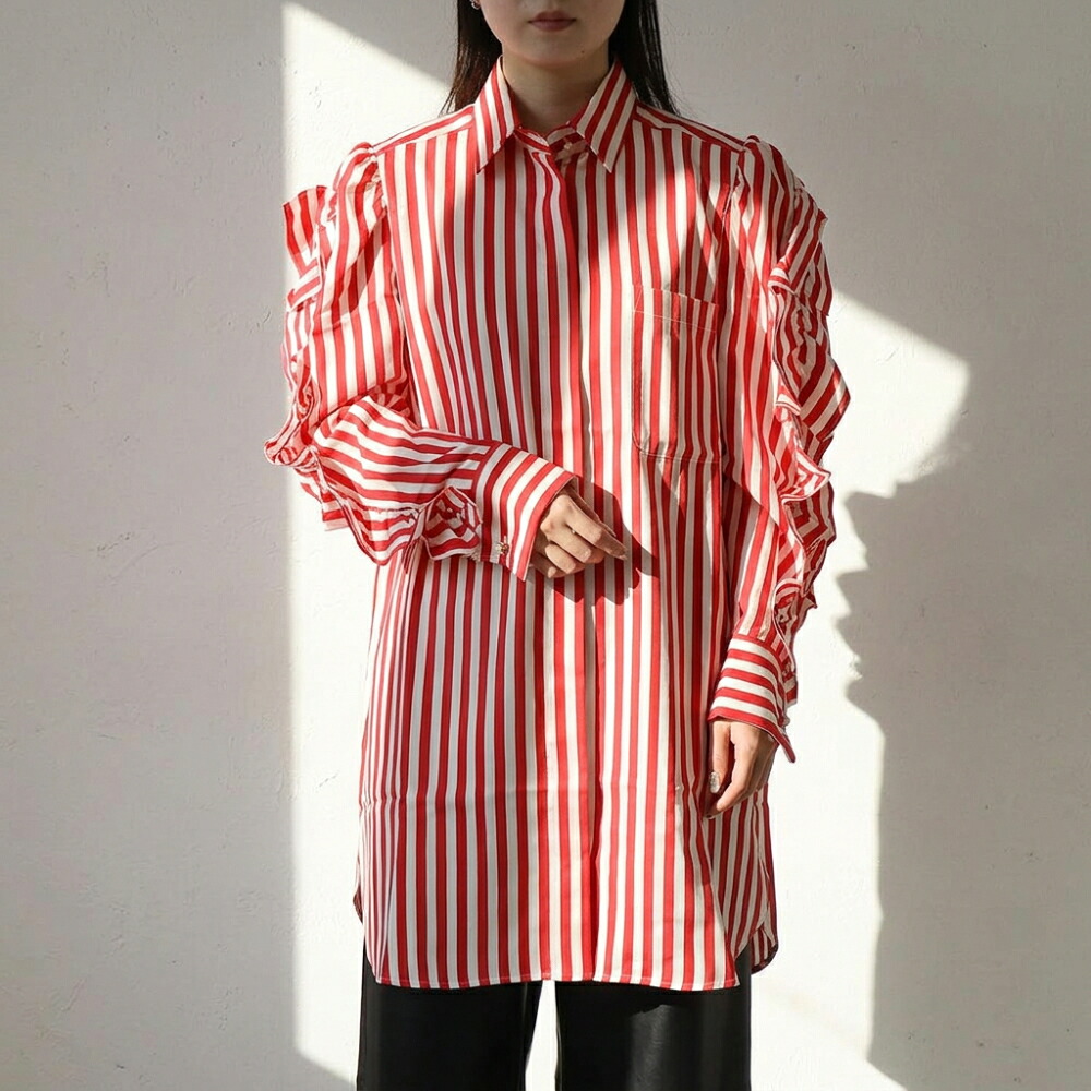 【新品】マックス マーラ Max Mara ワンピース レディース レッド シルク ストライプ シャツワンピース ギャザー 21226061｜LE CHIEN
