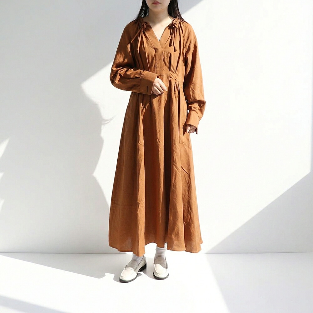 【新品】マックス マーラ Max Mara ワンピース レディース ブラウン リネン シルク リネンワンピース Aライン ドロスト 春夏 11221092|LE CHIEN