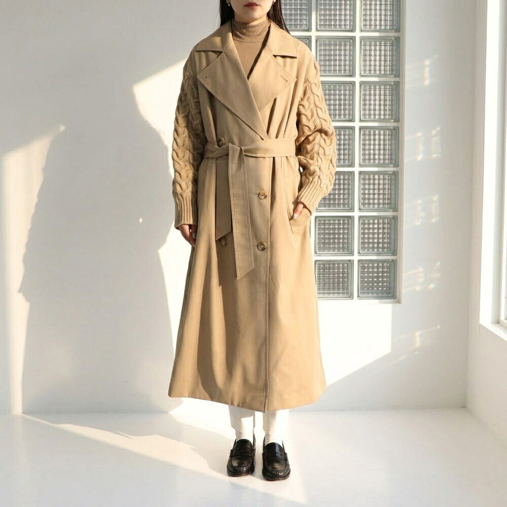 【新品】マックス マーラ Max Mara アウター コート レディース ライトブラウン バージンウール ポリアミド エラスタン ロング丈 トレンチコート ダブルブレスト 21126011｜LE CHIEN