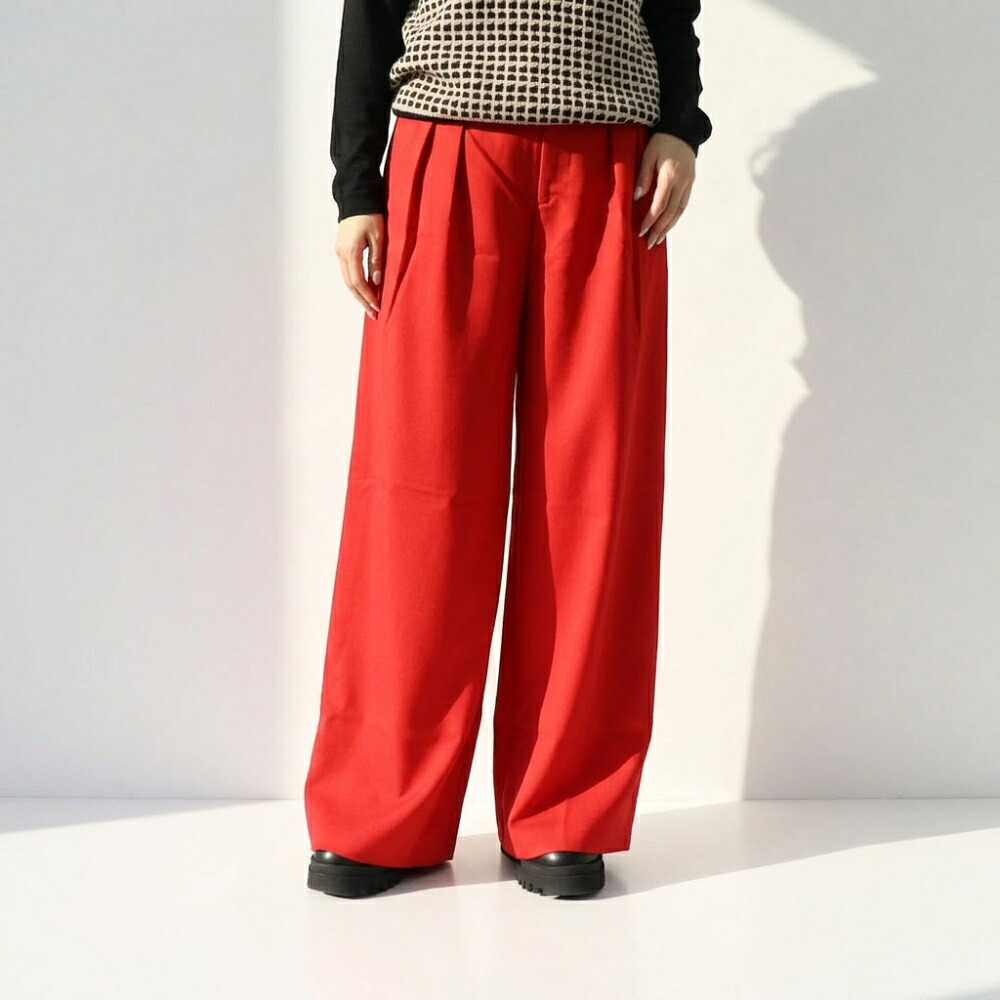 【新品】マックス マーラ Max Mara ボトムス ロングパンツ メンズ レッド ウール スラックス ワイドパンツ フロントタック 21136191｜LE CHIEN