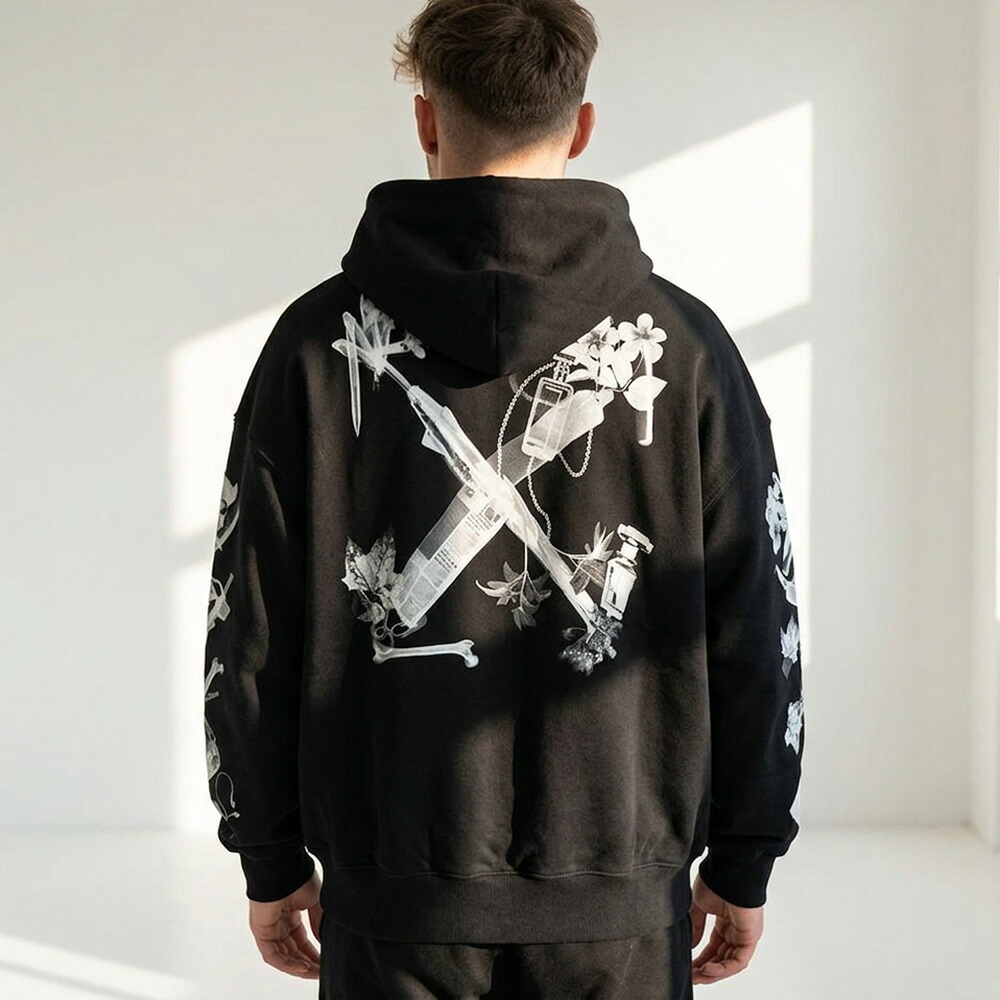 【新品】オフホワイト Off-White トップス パーカー メンズ BLACK コットン スキャンアロー フーディ プルオーバーパーカー 裏毛 OMBB118S24FLE0021009｜LE CHIEN