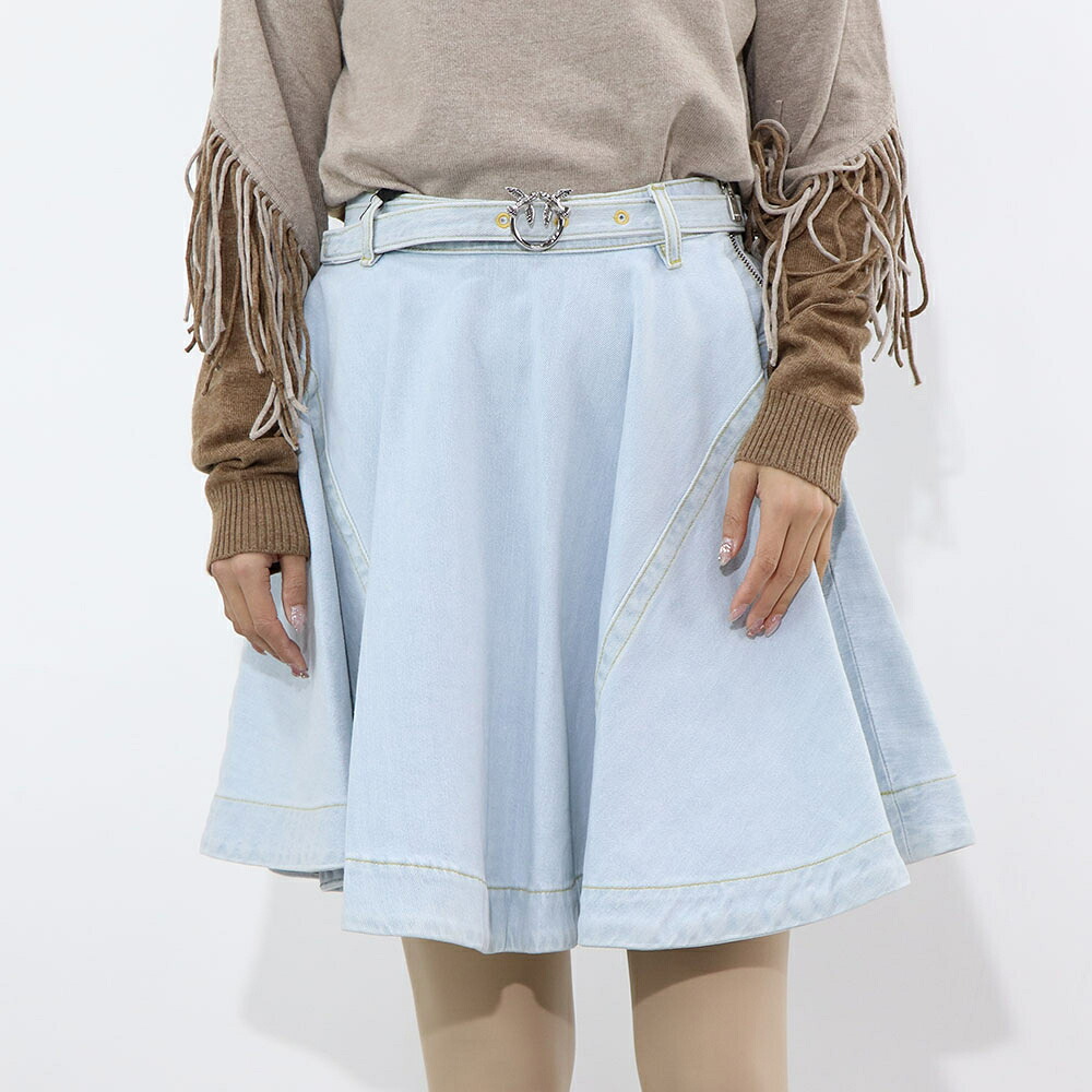 【新品】ピンコ PINKO ボトムス スカート レディース ブルー ジーンズ生地 無地 ロゴベルト 100579-A0MY