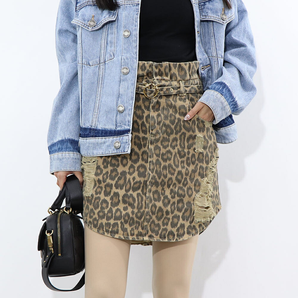 【新品】ピンコ PINKO ボトムス スカート レディース ブラウン レオパード柄 ヒョウ柄 ミニスカート 1J10X5-Y84J｜LE CHIEN