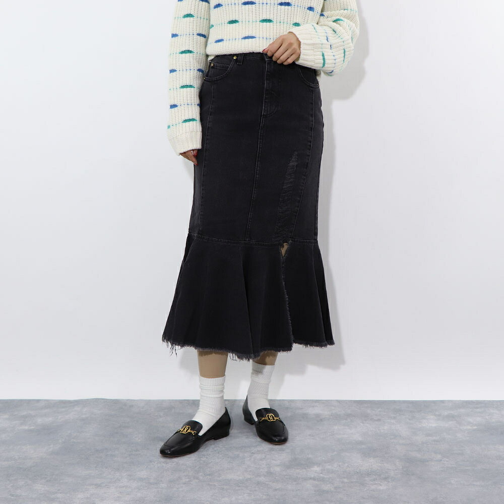 【新品】ピンコ PINKO ボトムス スカート レディース グレー デニムスカート フリル ロングスカート 1J110C-A09H
