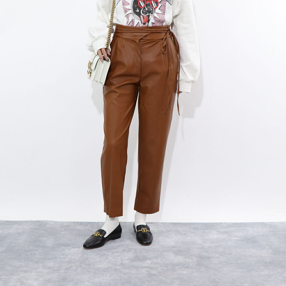 【新品】ピンコ PINKO ボトムス ロングパンツ レディース ブラウン レザー風 ストレート 1G15X2-7105