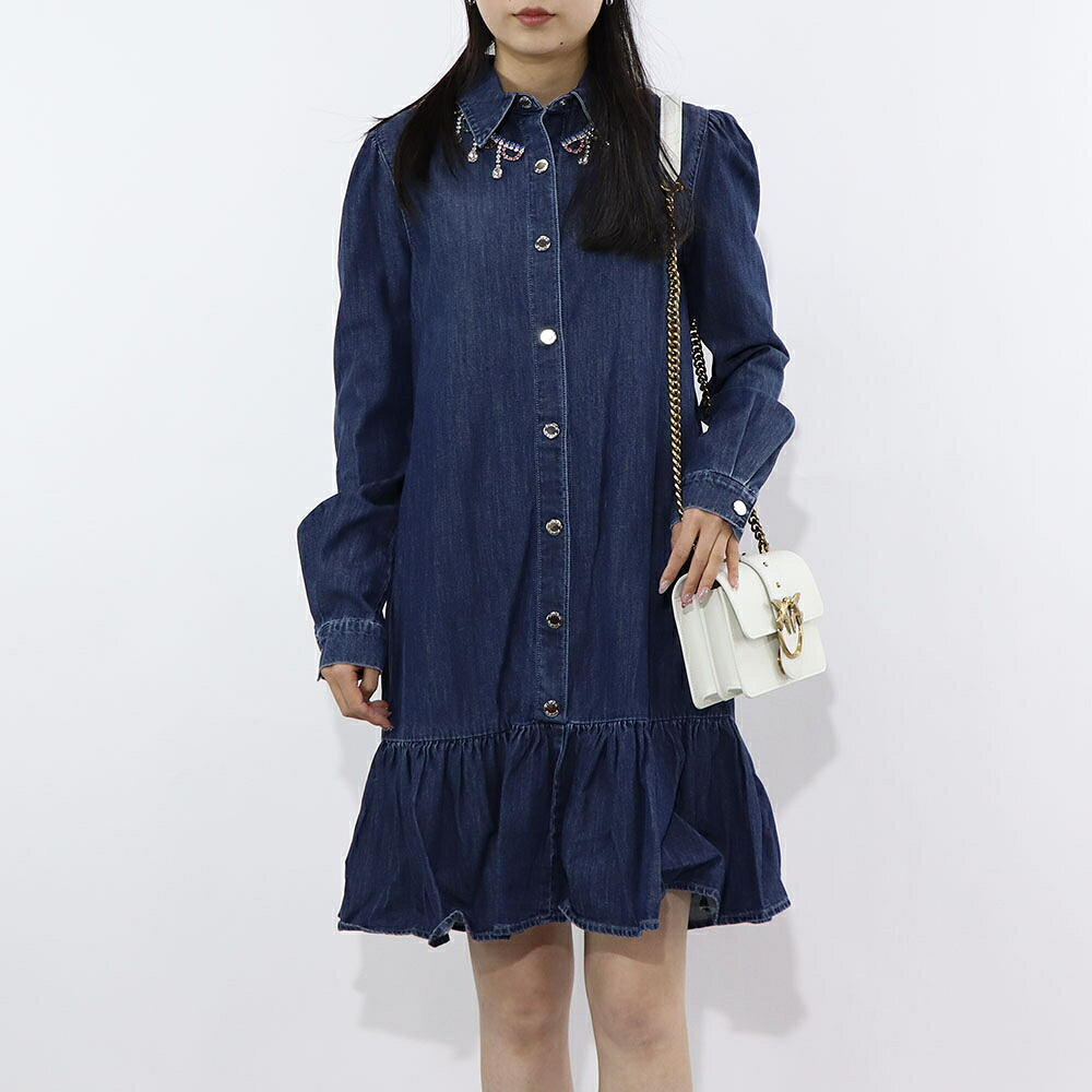【新品】ピンコ PINKO ワンピース レディース ブルー シャツワンピース ラインストーン デニム 1J10RS-Y7JD｜LE CHIEN
