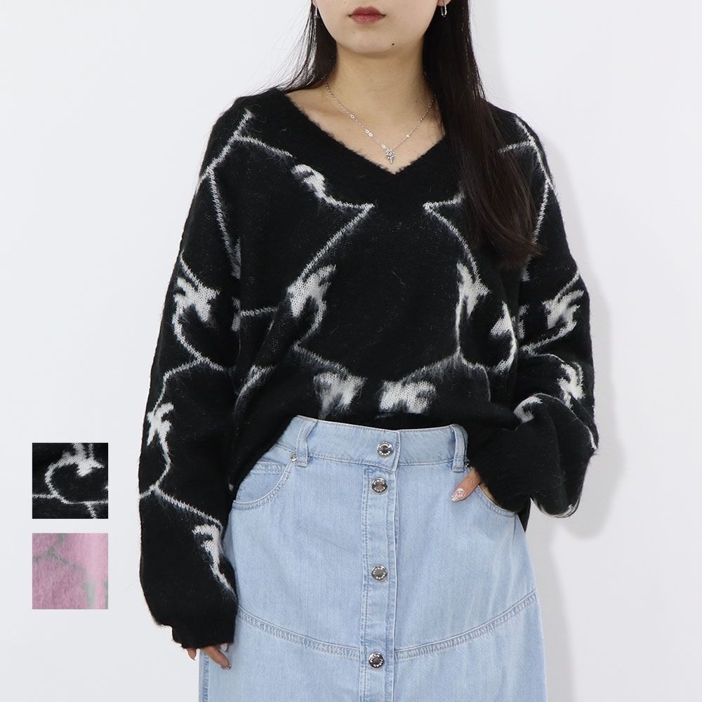 【新品】ピンコ PINKO トップス ニット レディース ブラック ピンク ロゴ シャギーニット 1G17UD-A007
