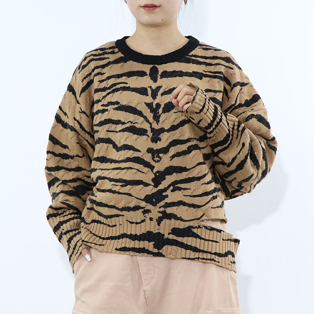 【新品】ピンコ PINKO トップス ニット レディース ブラウン ゼブラ柄 オーバーサイズ ウール カシミヤ ダメージ加工 1G18C4-A07M｜LE CHIEN