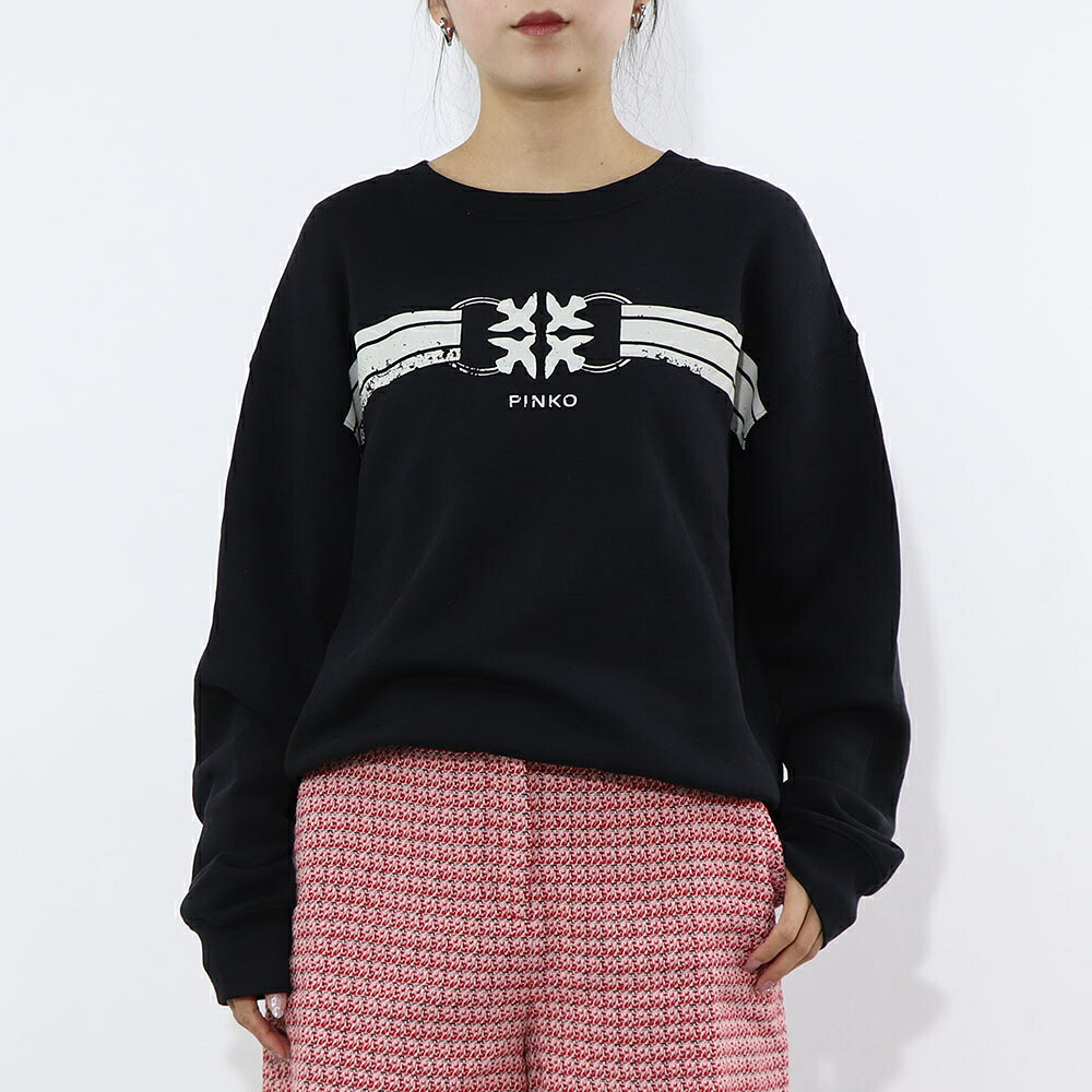 【新品】ピンコ PINKO トップス スウェット・トレーナー レディース ブラック ロゴ 裏起毛 1G16VS-Y7JP
