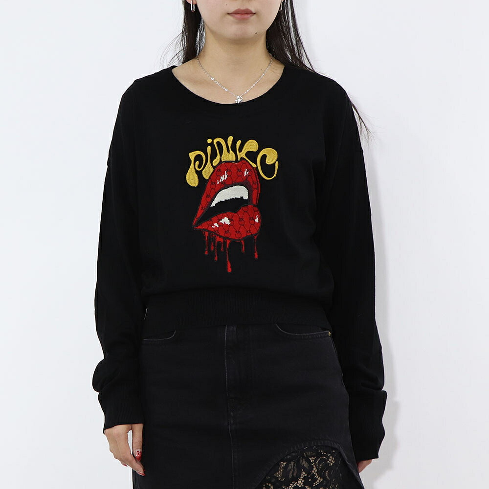 【新品】ピンコ PINKO トップス ニット レディース ブラック ロゴ 刺繍 ウール 1G16ZT-Y7Z3｜BOUJETOI（ブージュトワ）