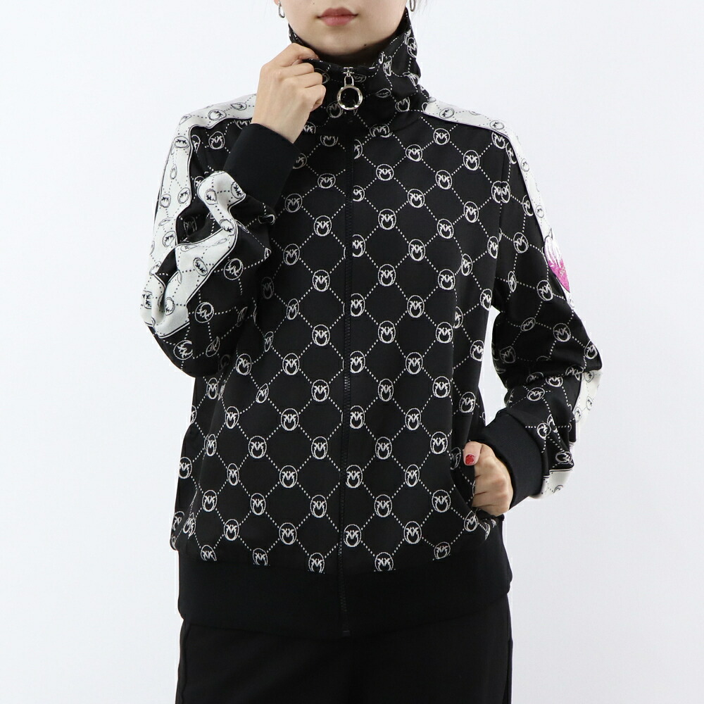 【新品】ピンコ PINKO トップス スウェット・パーカー レディース ブラック 総柄 ジップアップ 101018-A0U0