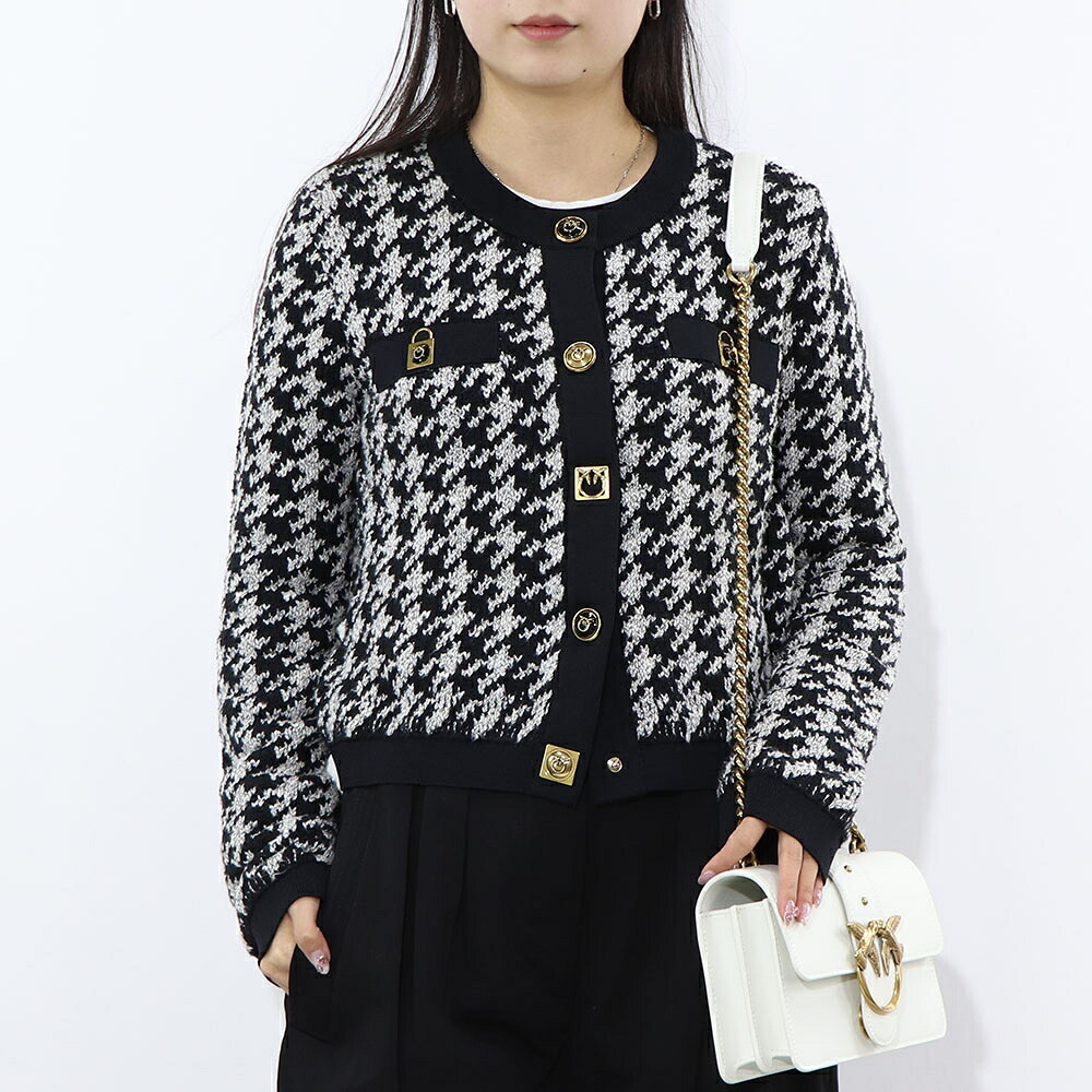 【新品】ピンコ PINKO トップス カーディガン・ボレロ レディース ブラック ニット 千鳥格子 ショート丈 1G180Y-A058