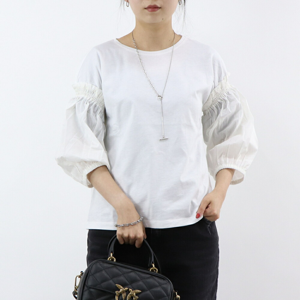 【新品】ピンコ PINKO トップス Tシャツ・カットソー レディース ホワイト 袖切り替え 長袖 1G15TH-Y6EV