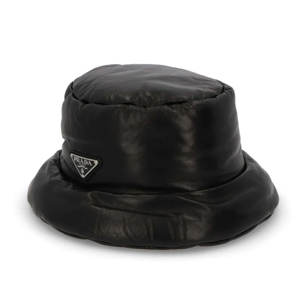 【新品】プラダ PRADA 帽子 ハット レディース ブラック ナッパレザー バケットハット ロゴ 1HC248｜LE CHIEN