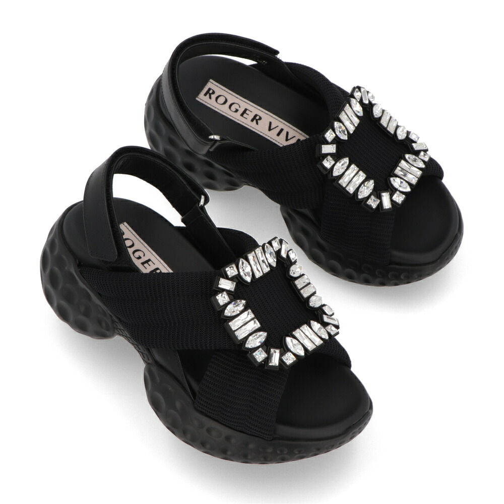 【新品】ロジェ・ヴィヴィエ Roger Vivier シューズ サンダル レディース ブラック ビジュー ラバーソール ヒールなし RVW66733560DX2