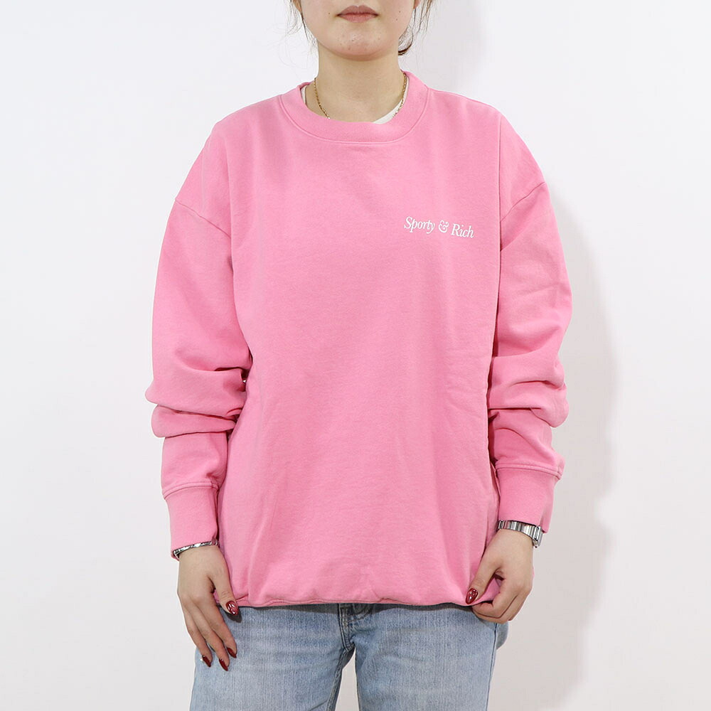 【新品】スポーティー＆リッチ Sporty＆Rich トップス スウェット・トレーナー ユニセックス ピンク コットン ロゴ 長袖 オーバーサイズ 裏起毛 メンズ レディース CR877SW｜LE CHIEN