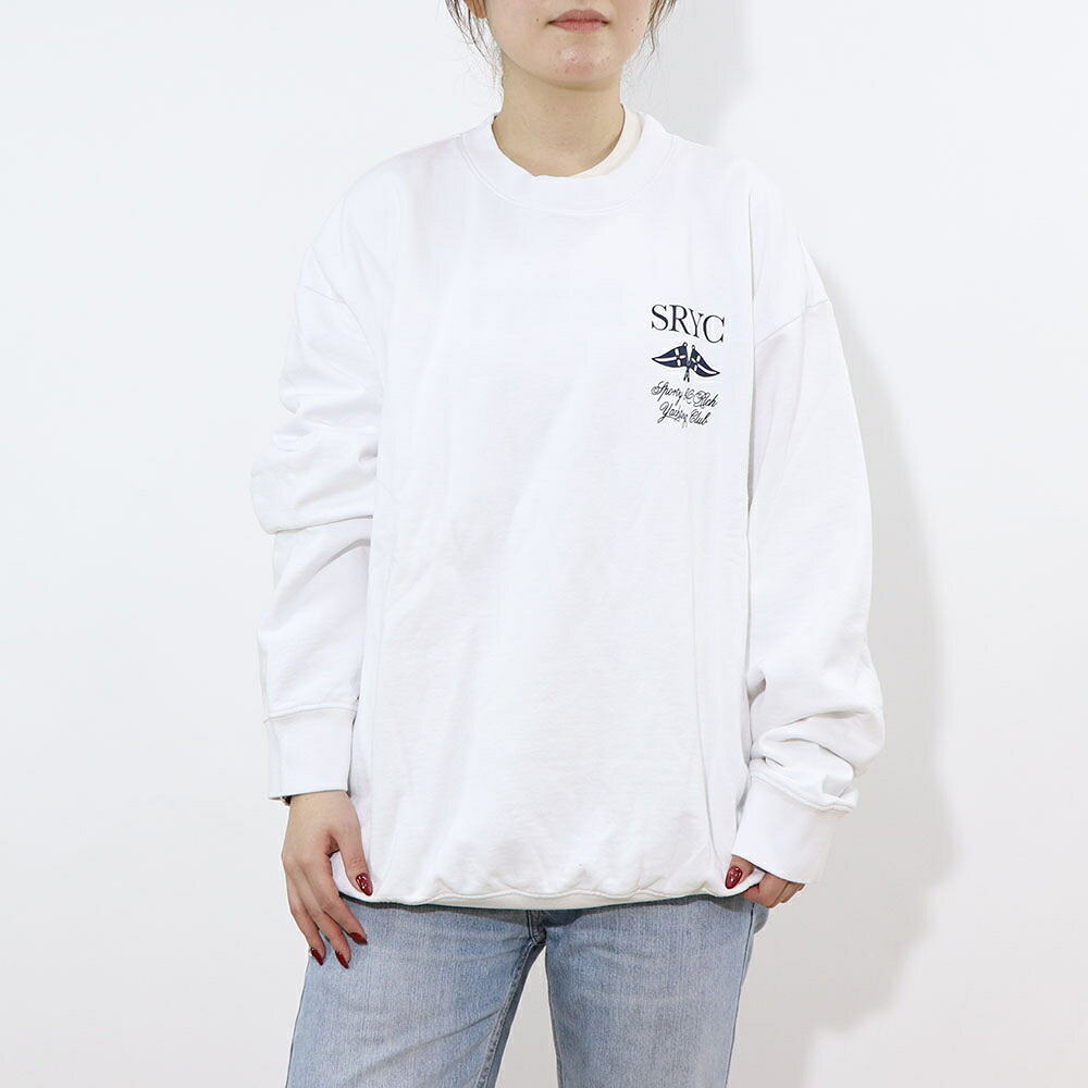 【新品】スポーティー&リッチ Sporty&Rich トップス スウェット・トレーナー ユニセックス Logo Print Cotton Sweatshirt ホワイト コットン メンズ レディース オーバーサイズ ロゴプリント 裏起毛 CR884WH|LE CHIEN