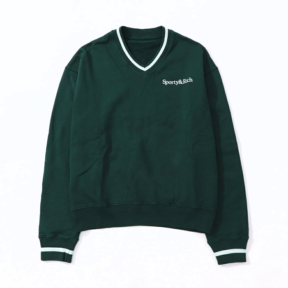 【新品】スポーティー＆リッチ Sporty＆Rich トップス スウェット・トレーナー レディース グリーン コットン ロゴ 長袖 オーバーサイズ 裏起毛 Vネック VN871FO