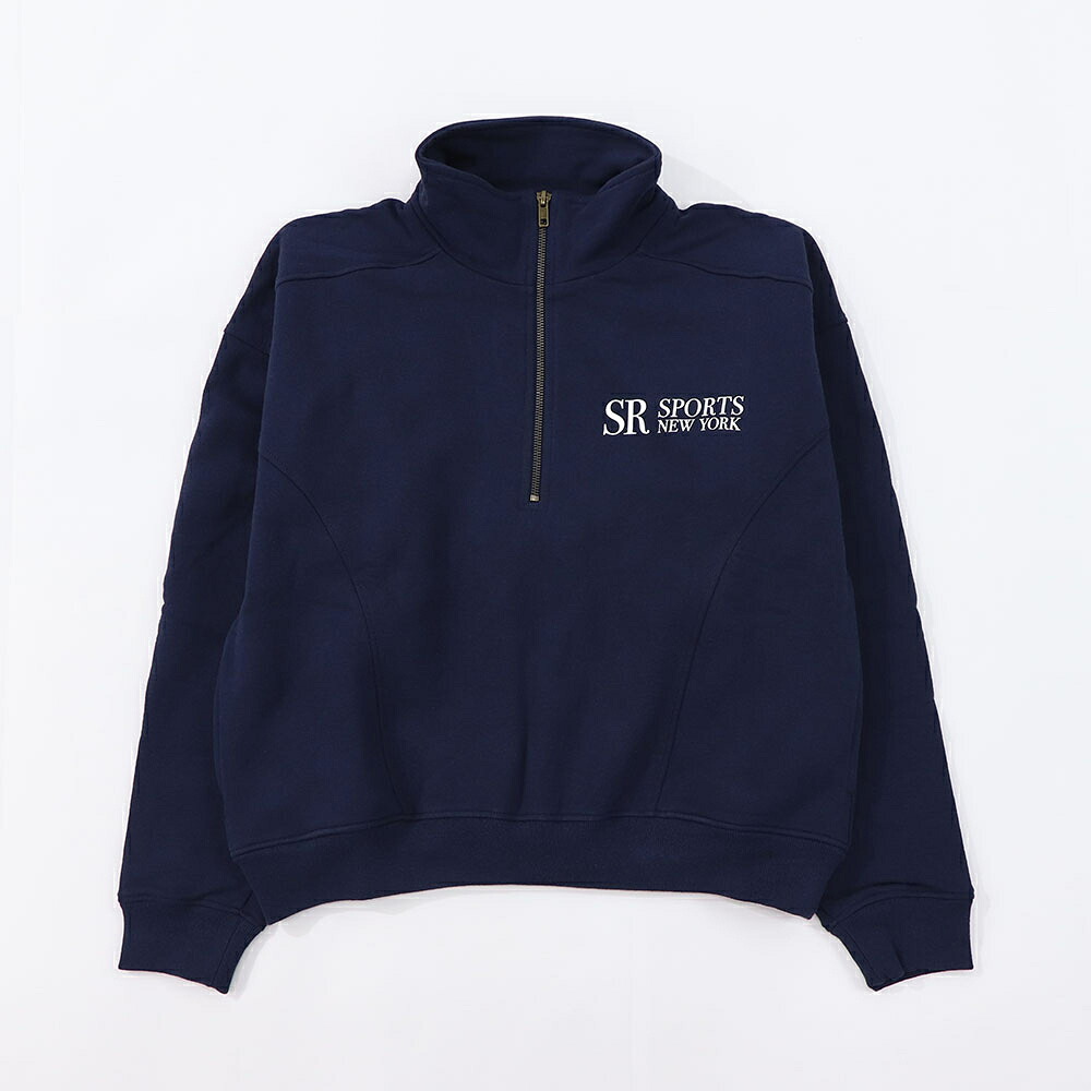 【新品】スポーティー&リッチ Sporty&Rich トップス スウェット・トレーナー ユニセックス JFK QUARTER ZIP ネイビー コットン ハーフジップ ロゴ ロゴプリント クロップド丈 メンズ レディース QZAW235NA|LE CHIEN