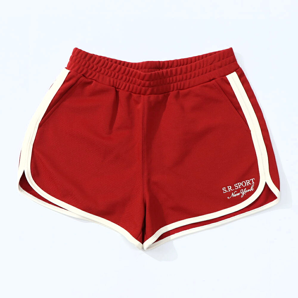 【新品】スポーティー＆リッチ Sporty＆Rich ボトムス ショートパンツ レディース レッド ポリエステル コットン ラインパンツ ロゴ 刺繍 SRB1SP700