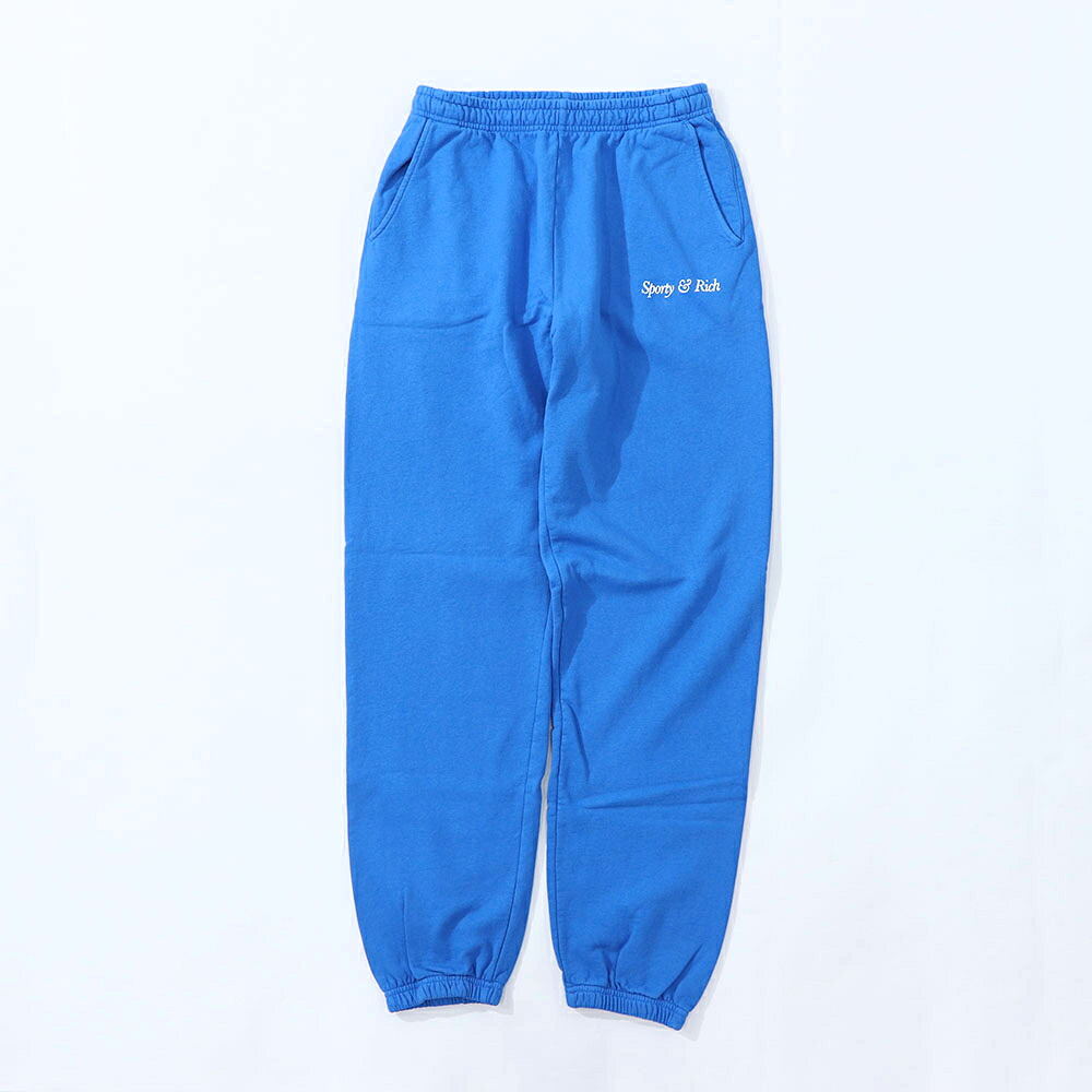 【新品】スポーティー＆リッチ Sporty＆Rich ボトムス ロングパンツ ユニセックス ブルー コットン スウェットパンツ ロゴ ジョガーパンツ メンズ レディース SW873RB