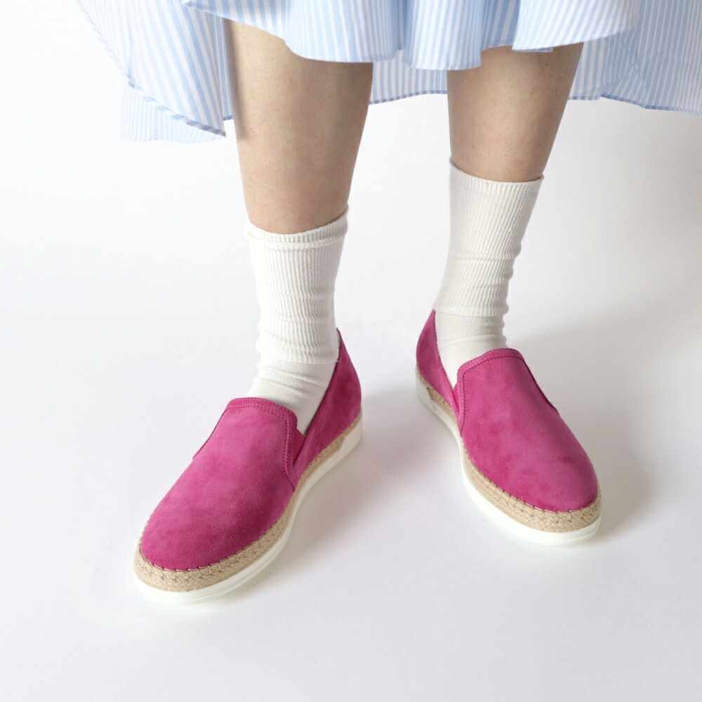 【新品】 トッズ TODS スリッポン レディース シューズ スニーカー レディース エスパドリーユ GOMMA RAFIA TV PANTOFOLA PELLE HG0 FUXIA ピンク スエード スウェード フラットシューズ ロゴ シンプル XXW0TV0J97ZHG0 M803|LE CHIEN