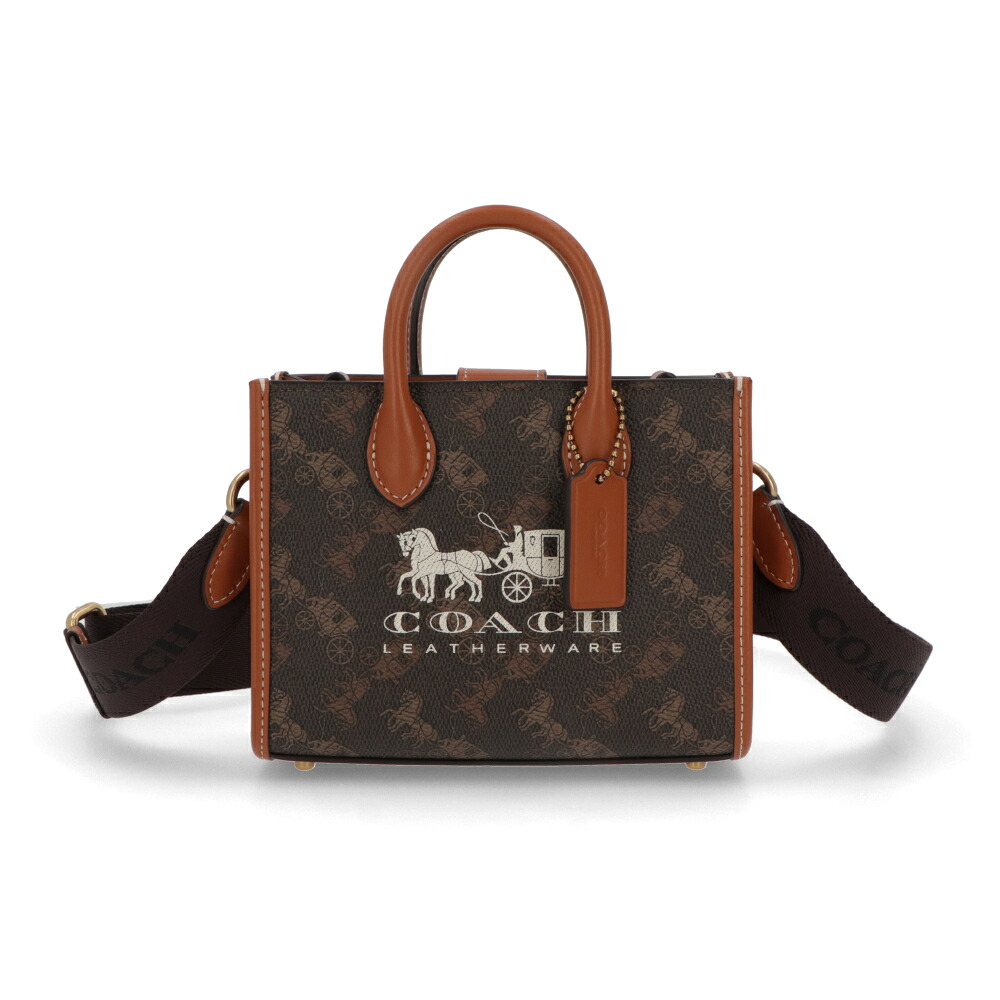 【新品】コーチ COACH バッグ ハンドバッグ レディース エーストート17 ブラウン 馬車イラストプリント レザーストラップ付 CT890
