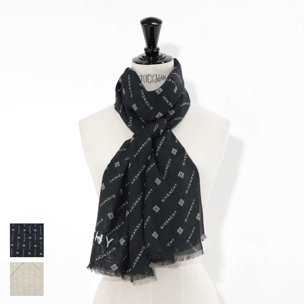 【新品】ジバンシィ GIVENCHY マフラー・ストール・スカーフ ストール ユニセックス ブラック ベージュ ポリノジック カシミヤ ロゴ モノグラム 4Gロゴ 総柄 大判スカーフ 32GVMFGV7018SQ59｜LE CHIEN 15,696円