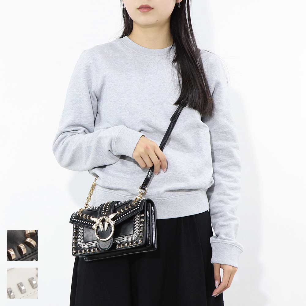 【新品】ピンコ PINKO バッグ ショルダーバッグ レディース ホワイト ブラック レザー スタッズ 1P21Q8-Y68K