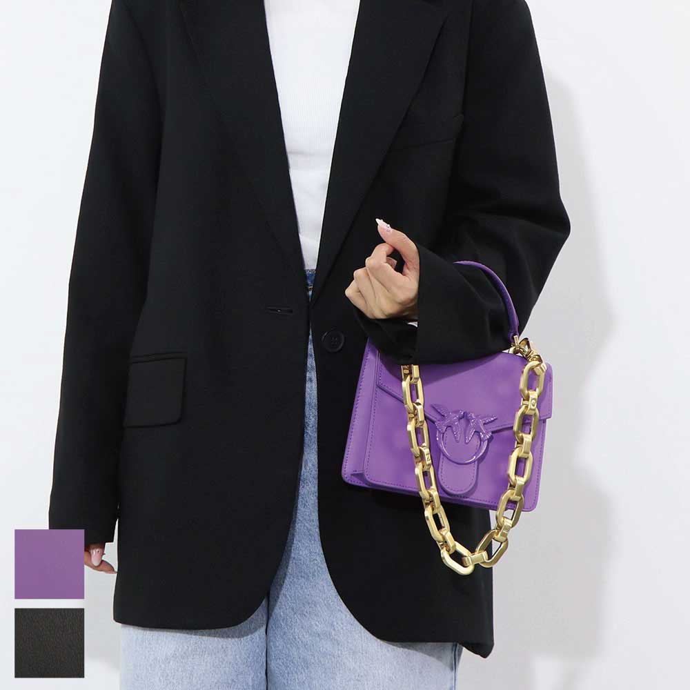 【新品】ピンコ PINKO バッグ ハンドバッグ レディース パープル ブラック レザー シンプル チェーン 2way ショルダーバッグ 1P22AQ-Y7GK 11,900円