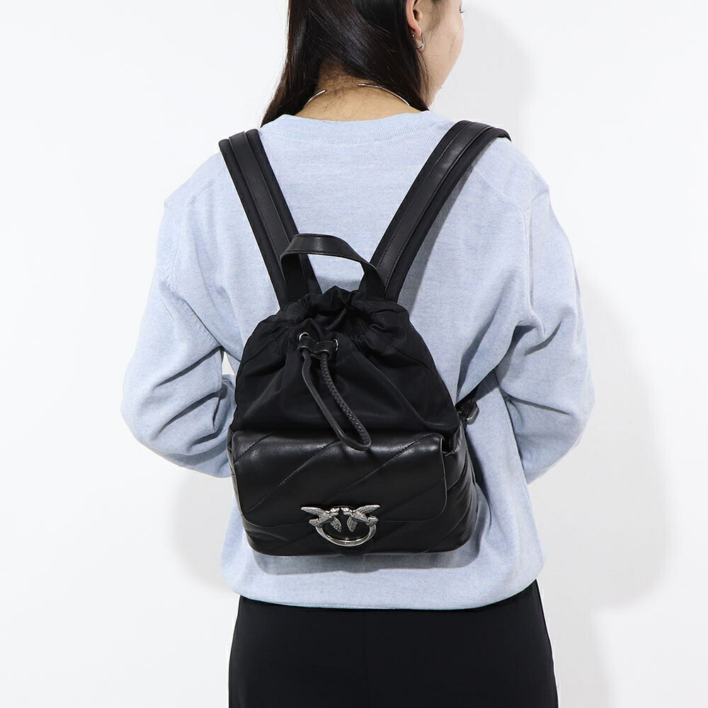【新品】ピンコ PINKO バッグ リュック・デイパック レディース ブラック バックパック レザー ナイロン シンプル キルティング 1P22LG-Y85R