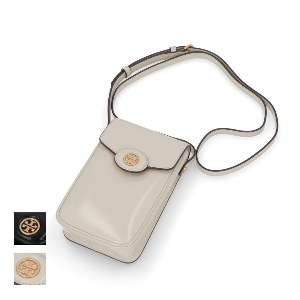 【新品】トリー バーチ Tory Burch バッグ ショルダーバッグ レディース Robinson Spazzolato クリーム ブラック パテントレザー スマホショルダー フォンケース ミニバッグ 156747
