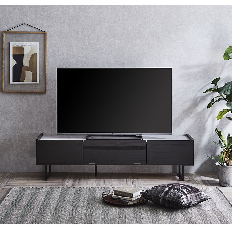 本命ギフト テレビ台 幅150 モダン シンプル スタイリッシュ セラミック 木目 アイアン ガラス テレビボード 角型 スクエア リビング 収納 引き出し 引出 フルスライドレール おしゃれ かっこいい 上品 北欧 グレー ブラック 完成品 ステラ150tvボード Fucoa Cl