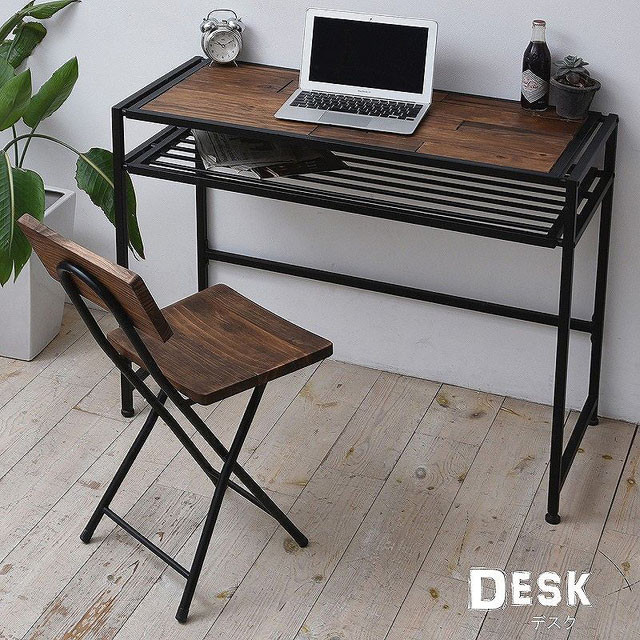 楽天市場】引き出し付スチール アイアンデスク 100 ブラウン色