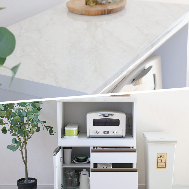レンジ台 キッチンカウンター おしゃれ 完成品 スリム 日本製 食器棚 北欧 幅70 大理石調 収納 キッチン 間仕切り