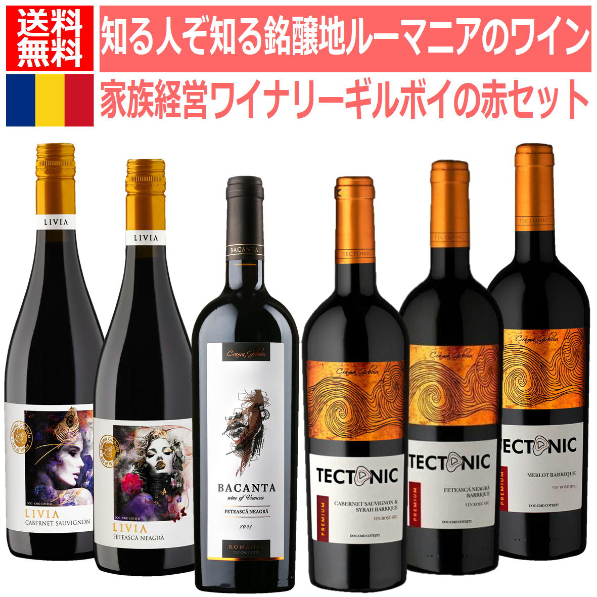 送料無料　赤ワインセット 飲み比べ 古代からワイン造りが盛んな東欧の秘境ルーマニアの家族経営ワイナリーギルボイ赤ワイン6本セット　ルーマニア　赤ワインセット　フェテアスカネアグラ　黒い乙女　土着品種　希少品種