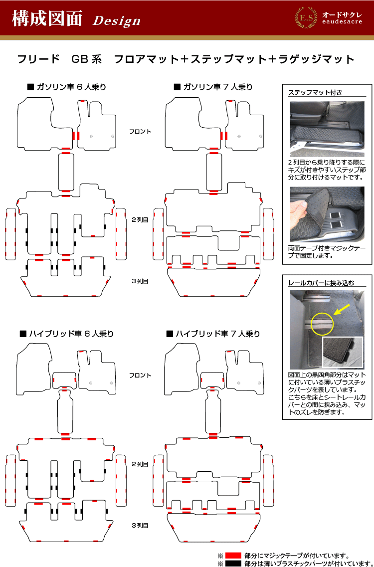 楽天カード分割 ホンダ 新型フリード フロアマット ステップマット ラゲッジマット 6人乗り 7人乗り ハイブリッド対応 前期 後期 Esエグゼクティブ Honda Freed Gb5 Gb6 Gb7 Gb8 ラゲージマット 社外品 オリジナル設計 内装 パーツ カスタム アクセサリー 高級感