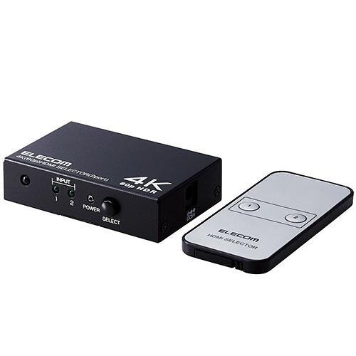 エレコム ELECOM DH-SW4KP21BK HDMI切替器 2ポート PC ゲーム機 専用リモコン付き DHSW4KP21BK