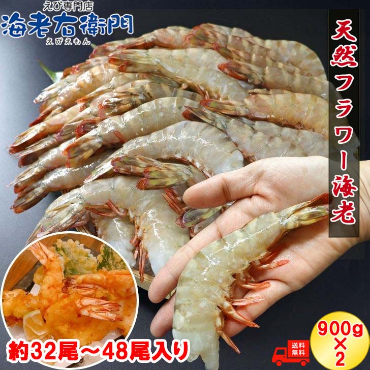 天然！！フラワー海老 8/12サイズ 超特大 約32尾～48尾入り 900gX2 1.8kg 甘みが強い 海老 えび エビ 大容量 冷凍エビ 冷凍えび 大きい 冷凍 大海老 大エビ 天然エビ 高級 BBQ フラワーエビ アシアカエビ 海鮮 生エビ エビ天 エビチリ 鍋 エビフライ 天ぷら 冷凍海鮮 業務用