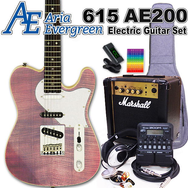 AriaProII 615 AE200 LV アリア・エヴァーグリーン エレキギター初心者 18点セット MarshallアンプとZOOM G1Four付属