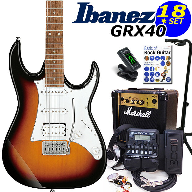 Gio Ibanez アイバニーズ GRX40 TFB エレキギター マーシャルアンプ付 初心者セット18点 ZOOM G1XFour付き【エレキギター初心者】|EbiSoundオンラインショップ