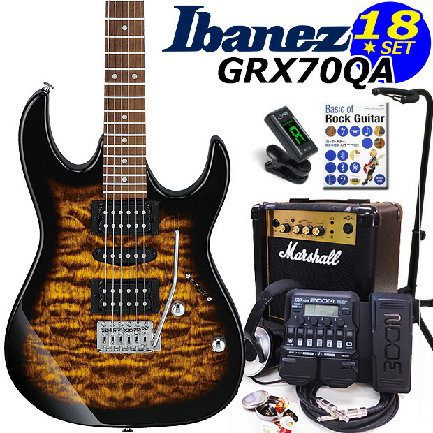 保証書付】 エレキギター初心者 アイバニーズ Ibanez GRX70QA SB 入門セット18点 Marshallアンプ付き fucoa.cl