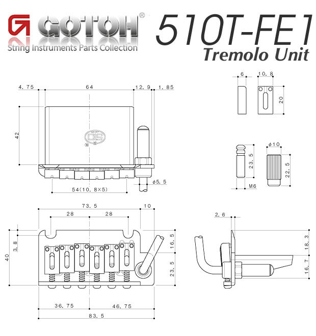 正規認証品!新規格 GOTOH 510T-FE1 G ゴールド ゴトー ギター用 トレモロユニット スタッド アンカータイプ Block:42mm  fucoa.cl