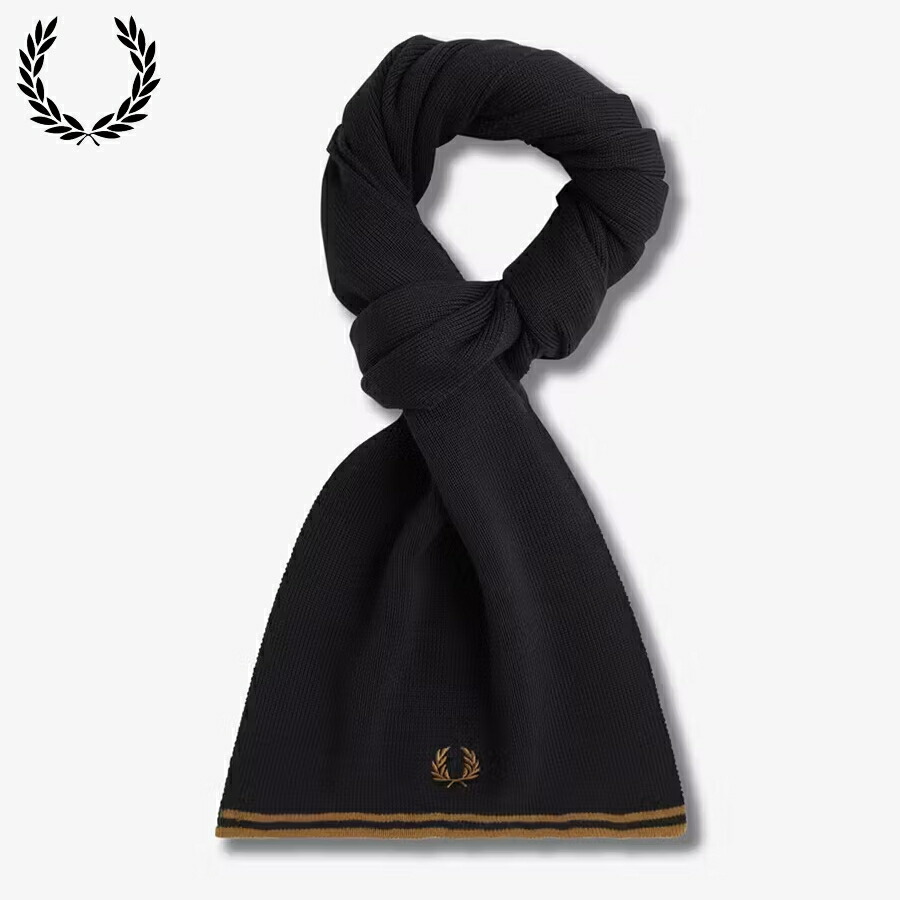 ４月限定！最大全額ポイント還元※要エントリー フレッドペリー FRED PERRY ツイン ティップド メリノウール スカーフ Twin Tipped Merino Wool Scarf ブラック/シェイデッドストーン C9152 S77【GJON】