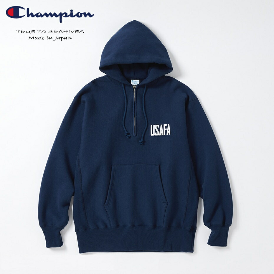 ４月限定！最大全額ポイント還元※要エントリー 定番 チャンピオン Champion リバースウィーブ(R) ハーフジップ フーデッド スウェット シャツ USAFA TRUE TO ARCHIVES ネイビー C3-A119 370【GIFO】